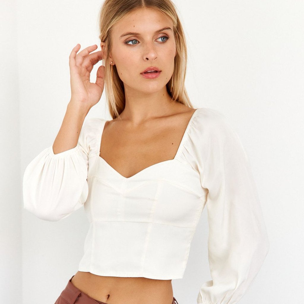 Tcec Fab'rik Kynlee Cropped Puff Sleeve Blouse Women's Large Cream Smocked Nwt